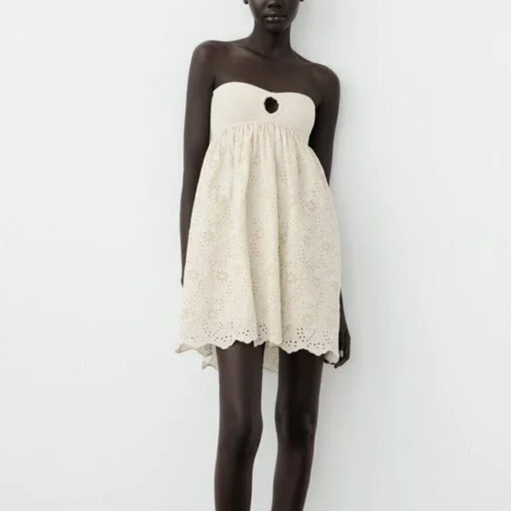 Zara Knit & Eyelet Strapless Dress